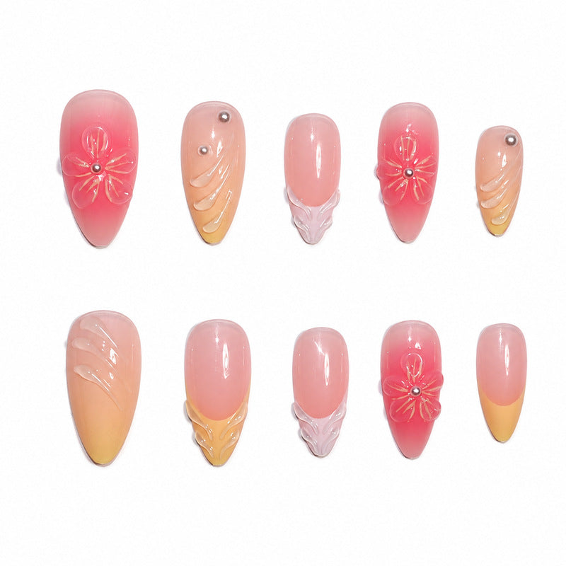 Vrouwen Nagelkunst Set Bloemen en Gradiënt Design 3