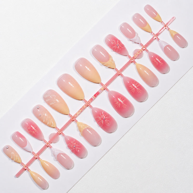 Vrouwen Nagelkunst Set Bloemen en Gradiënt Design 5