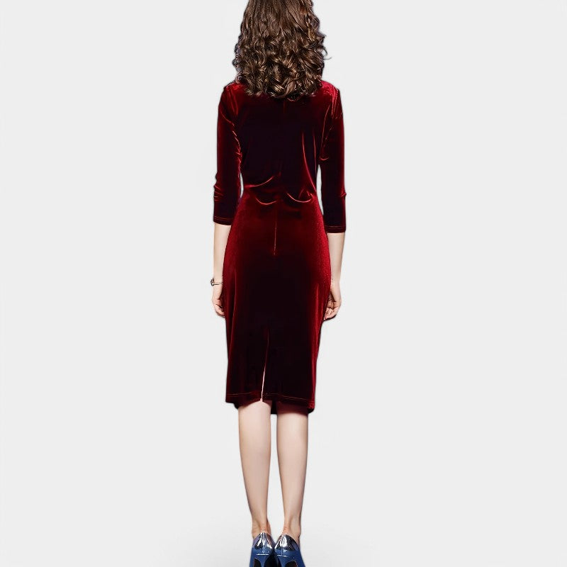 Vrouwen Robe Velours Asymmetrische Hals Rood 2