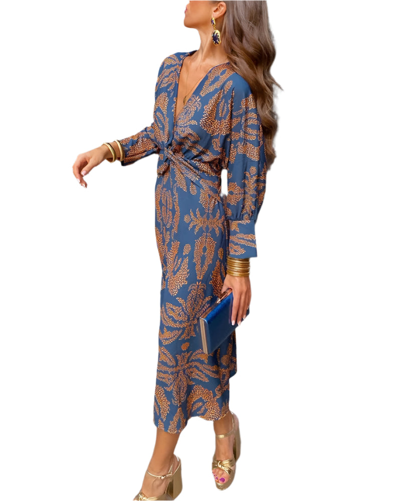 Vrouwen Vintage Charm Jurk Met Diepe V-hals 0