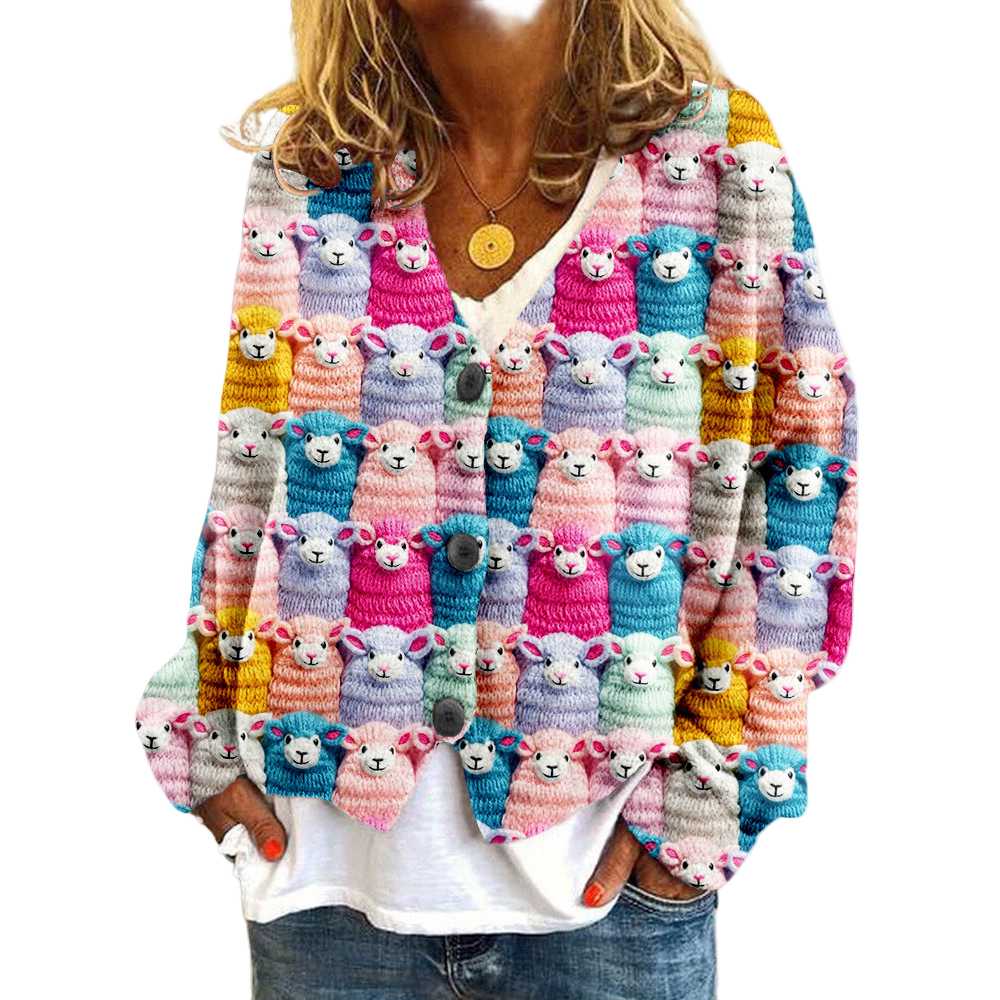 Vrouwen Vintage Sweater met V-hals en Fåremønster 0
