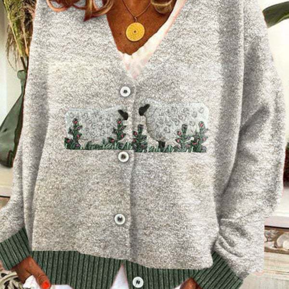 Vrouwen Vintage Sweater met V-hals en Fåremønster 5