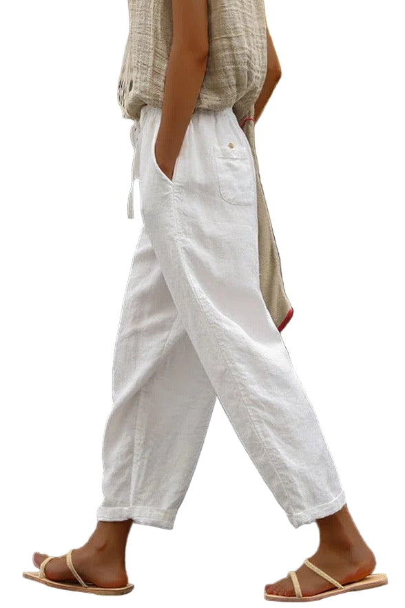 Vrouwen Volledige Lengte Broek Losse Pasvorm Rechte Pijp Met Touwsluiting 0