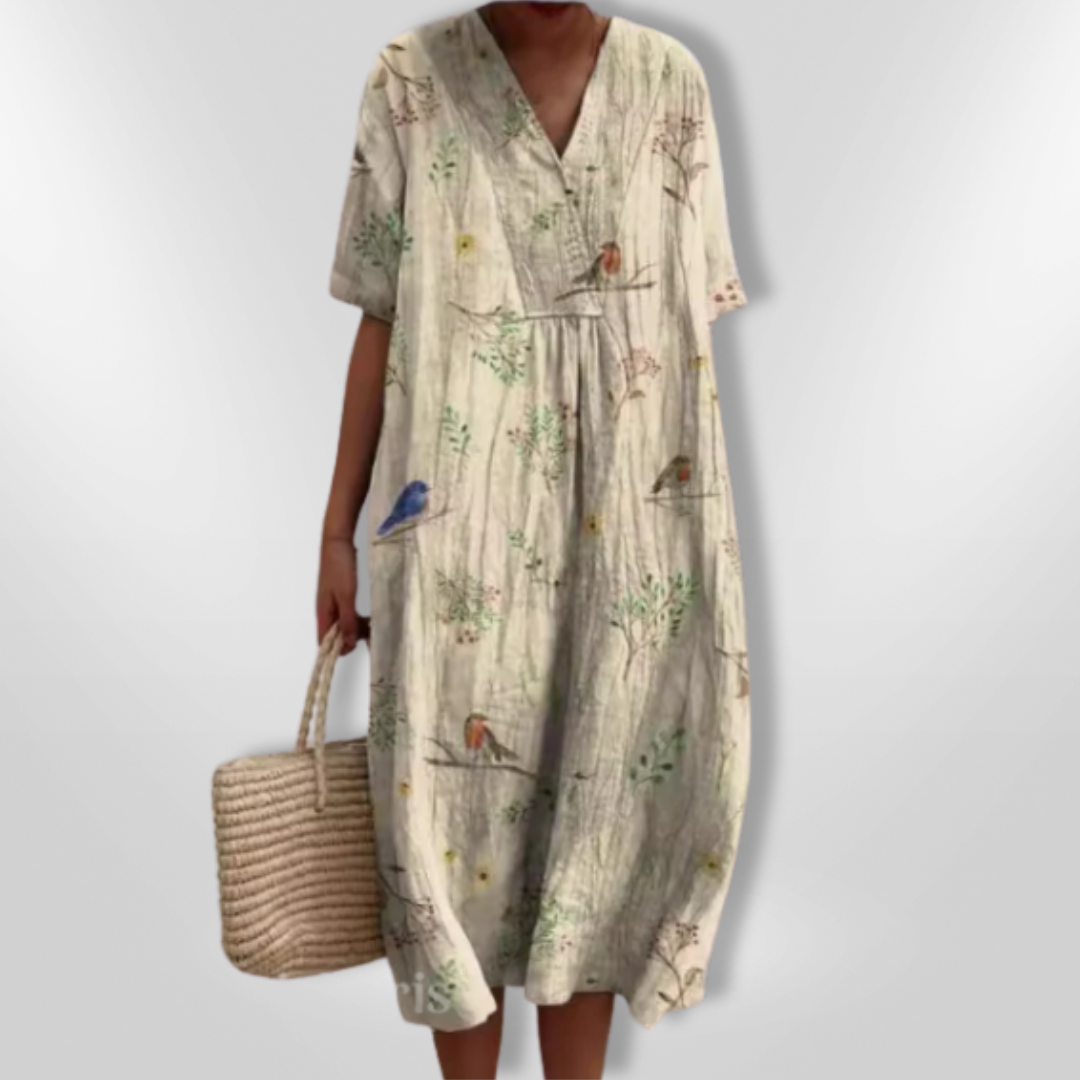 Vrouwen Zomerjurk Met Bloemenprint En V-Hals 6