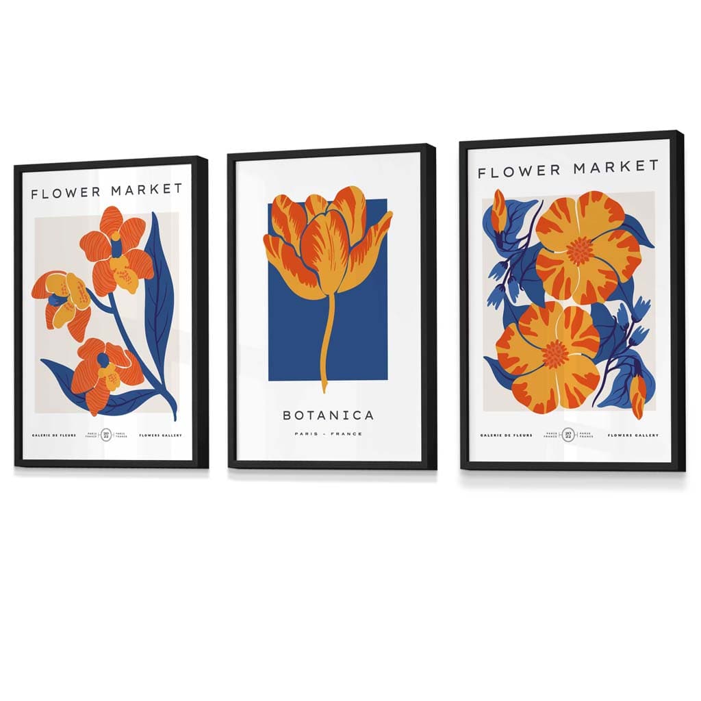 Wanddecoratie Set van 3 Bloemenposters Vintage Stijl 0