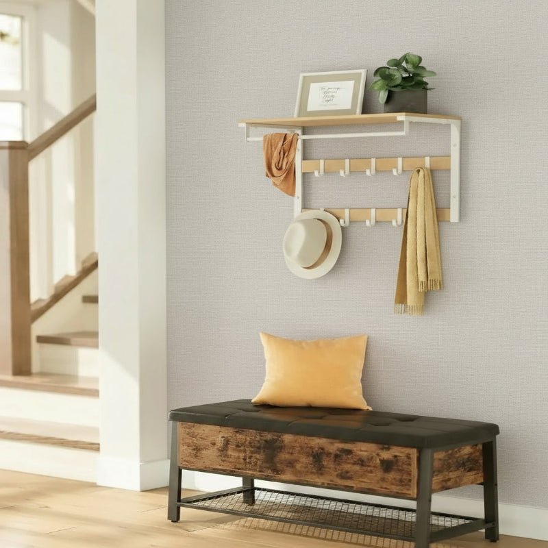 Wandkapstok Met Plank en Verstelbare Haken voor Jassen en Accessoires 3