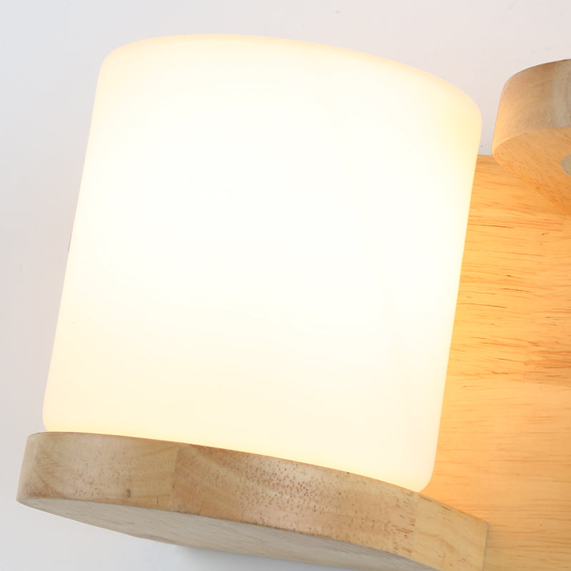 Wandlamp met Glazen Schaduw en Houten Basis 4