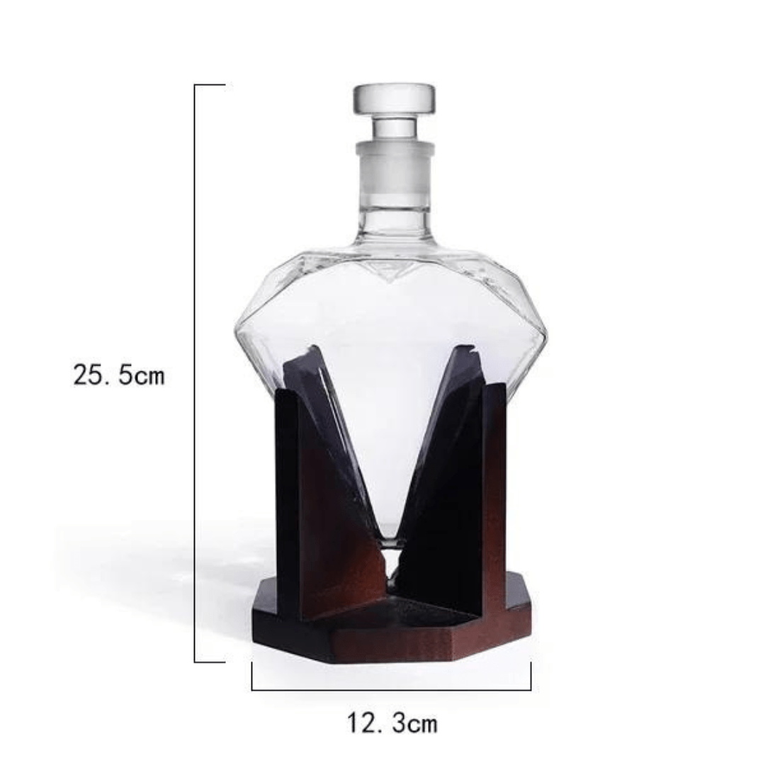 Whiskey Karaf Diamant Stijl met Houten Houder 7