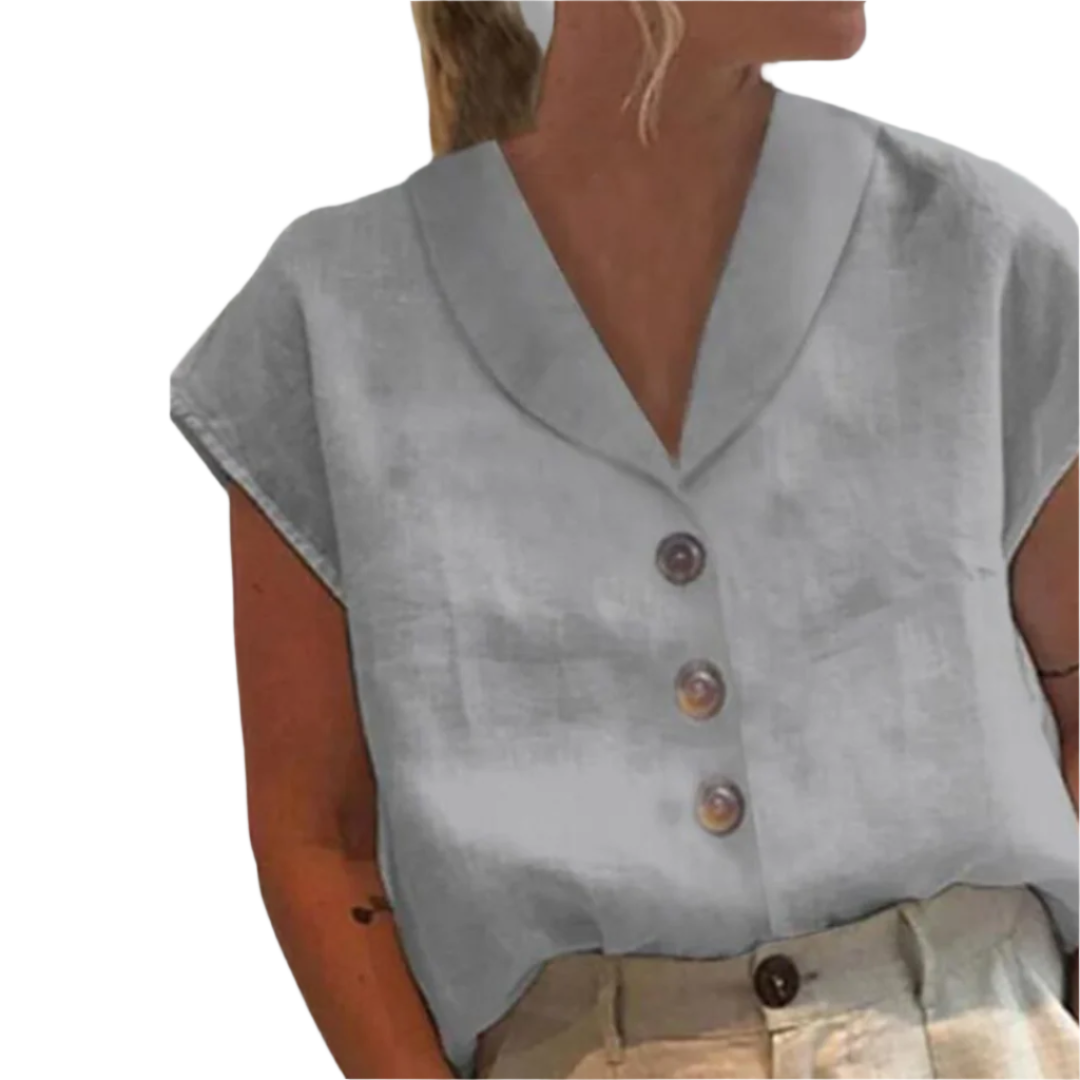 Witte Blouse Dames Met Brede Kraag en Oversized Knopen, Vloeiende Snit, Ademend Materiaal 0