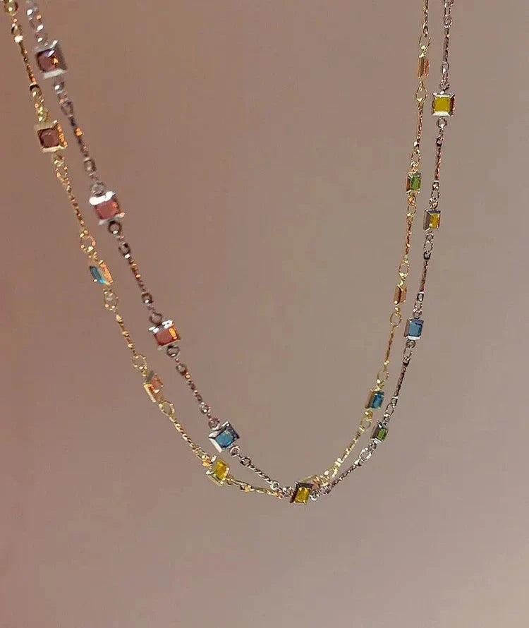 Zilveren Ketting Dames Met Kleurrijke Stenen Design 1