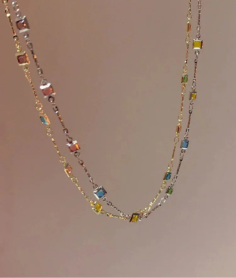 Zilveren Ketting Dames Met Kleurrijke Stenen Design 2