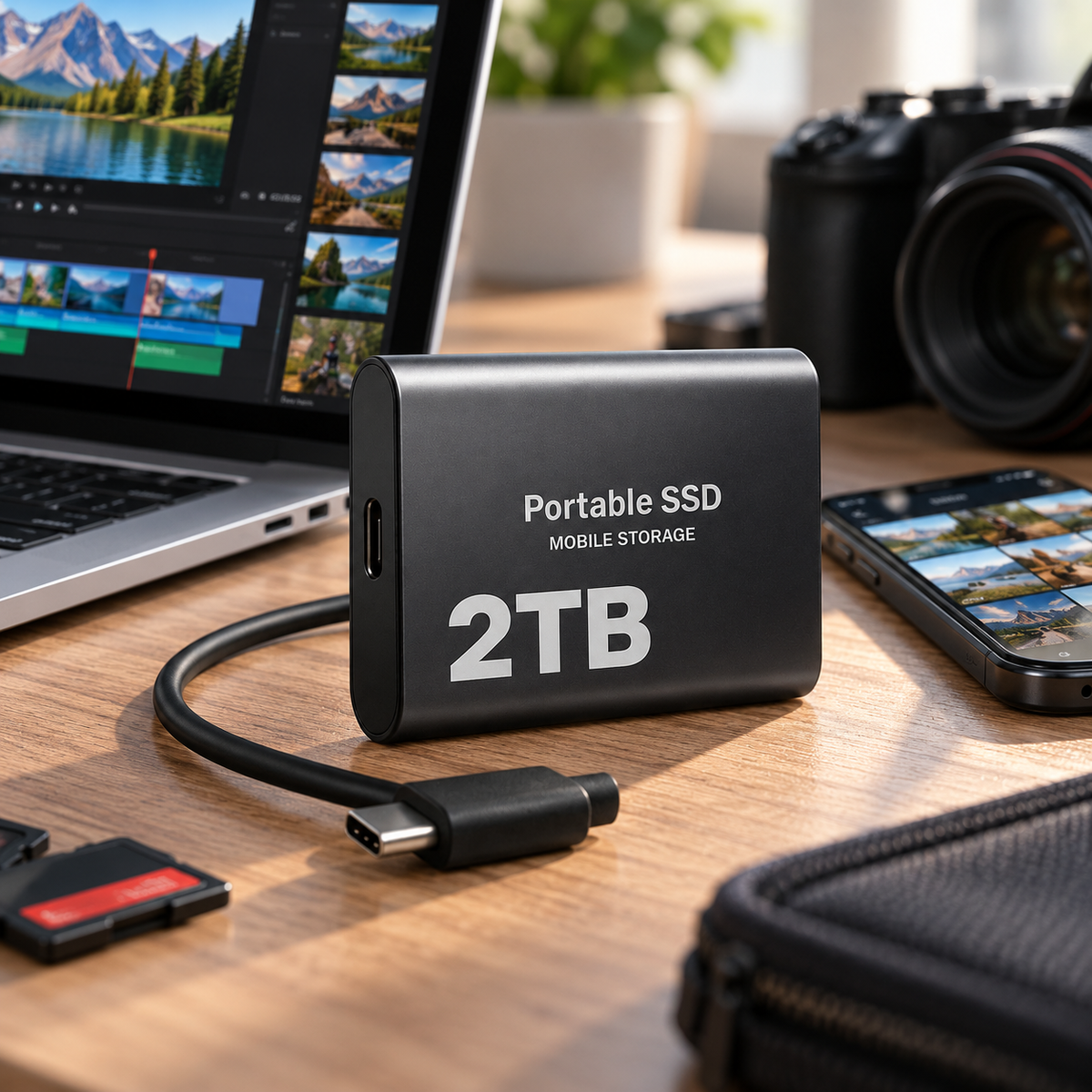 2TB Draagbare Externe SSD met USB-C Aansluiting en Schokbestendige Behuizing