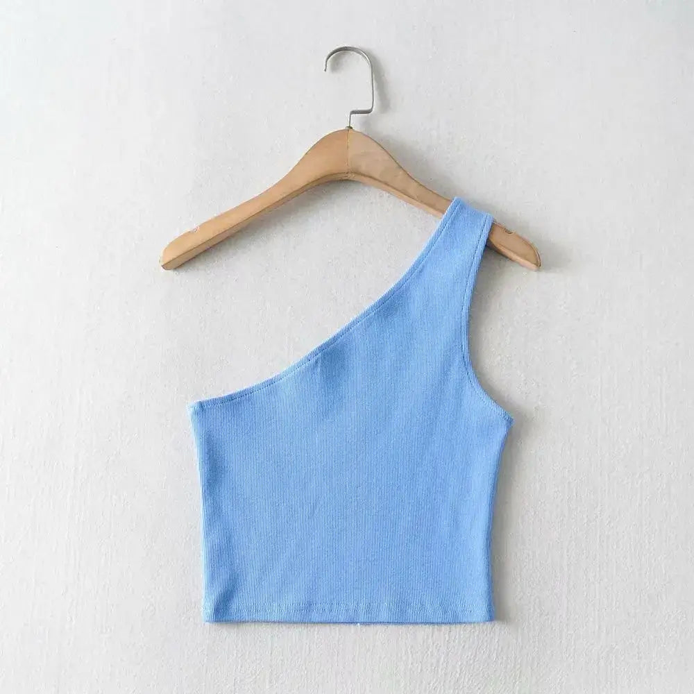 Één Schouder Cropped Top