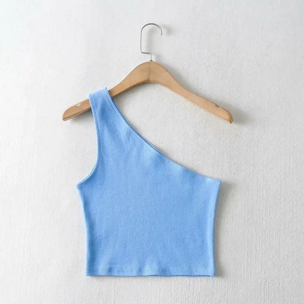 Één Schouder Cropped Top