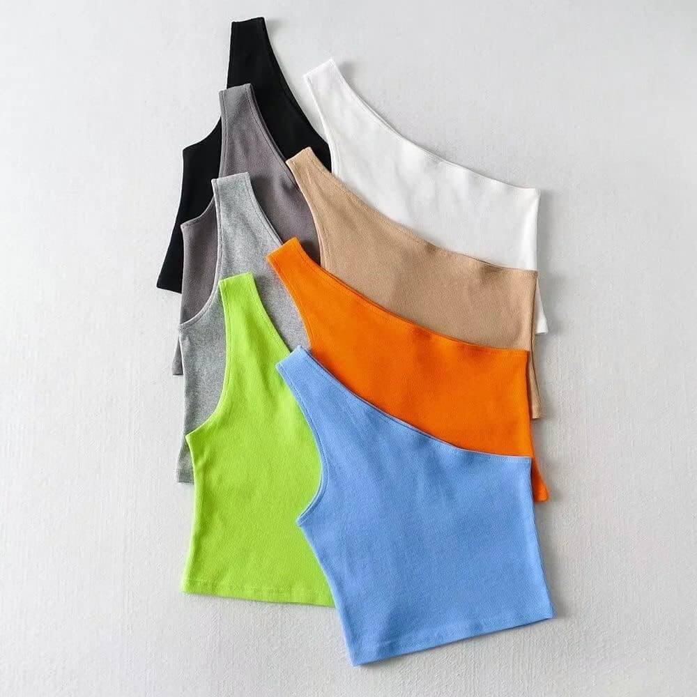 Één Schouder Cropped Top