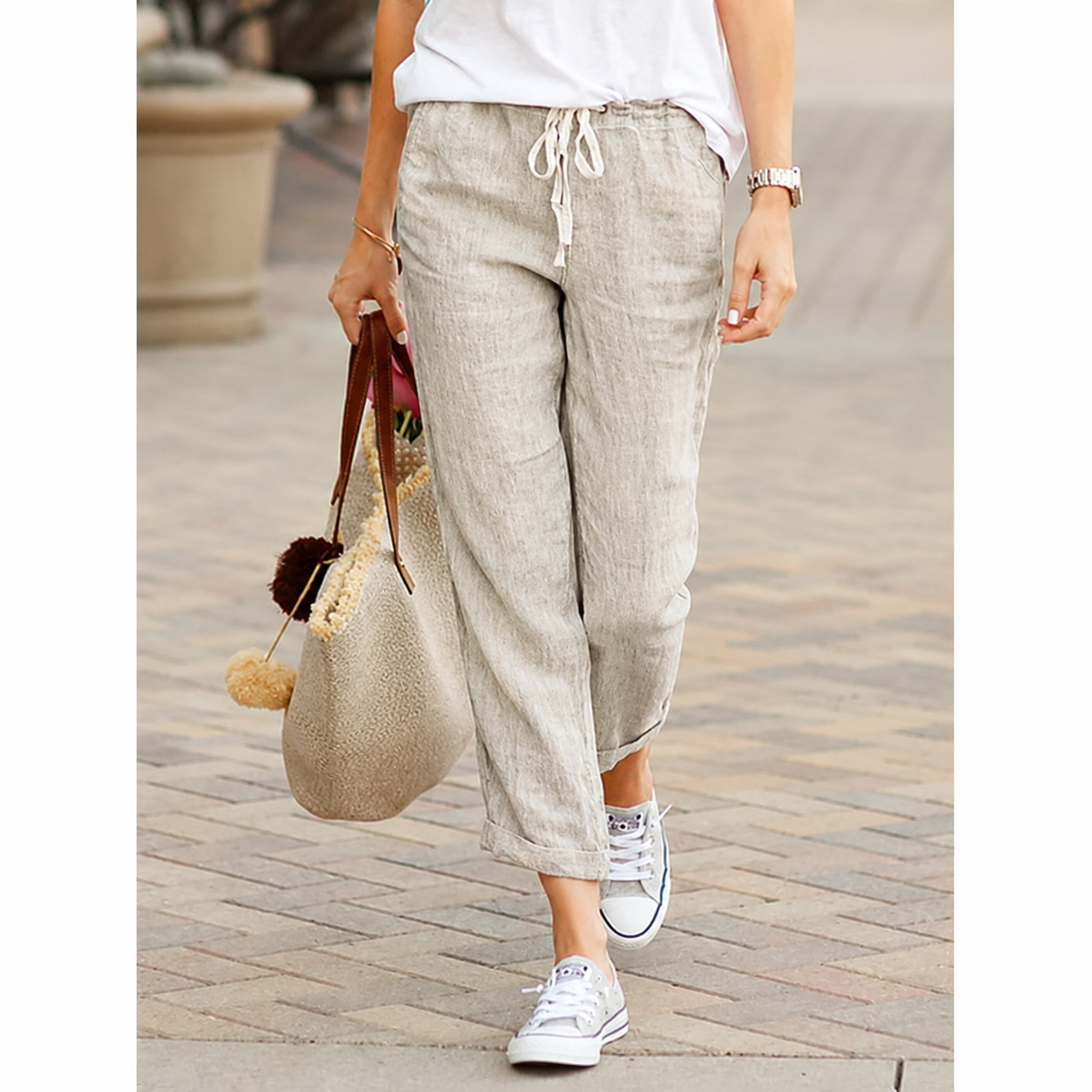 Dames Broek Relaxed Fit Katoen Linnen Mix