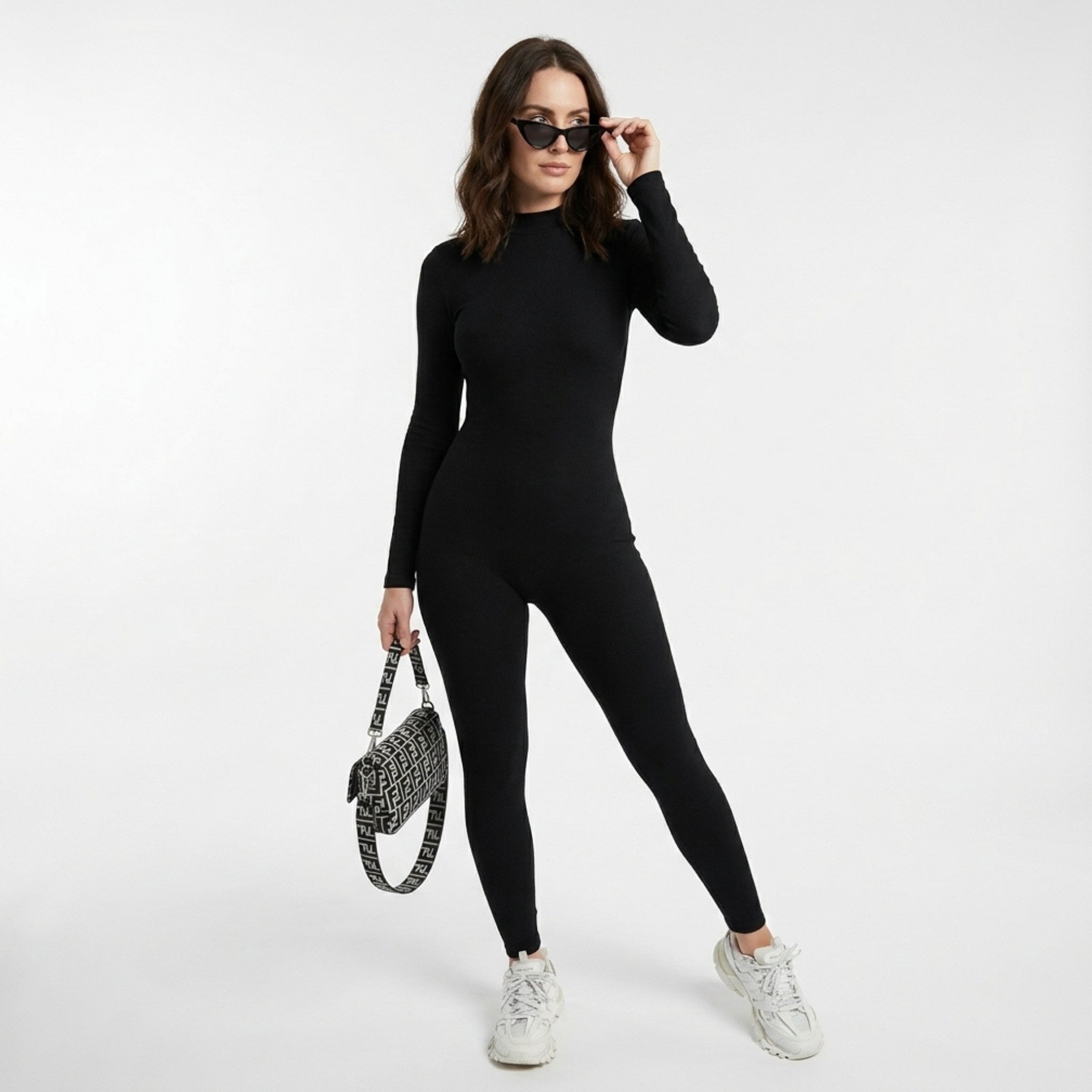 Dames elastische jumpsuit met lange mouwen