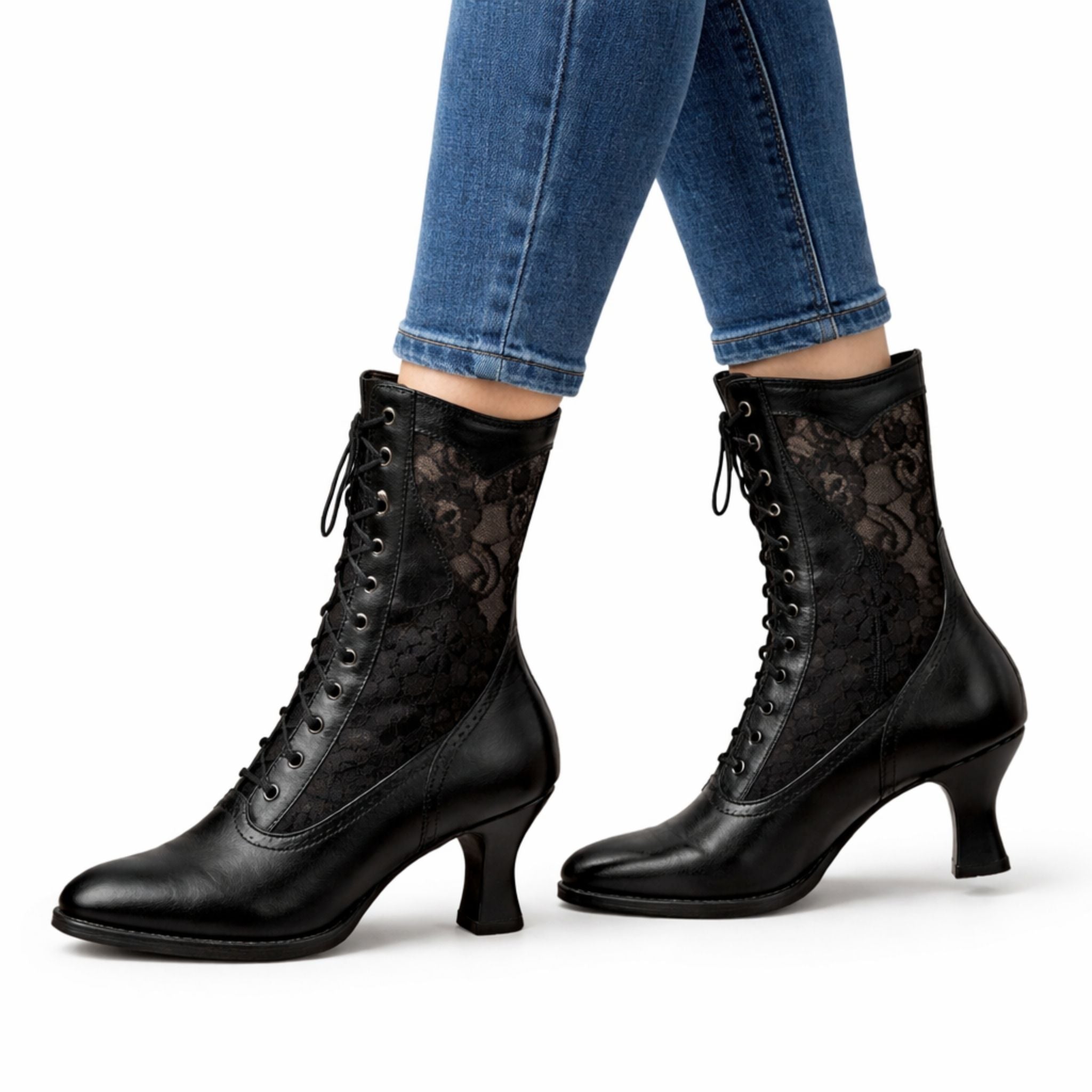 Dames Enkellaarsjes Vintage Stijl Met Verfijnde Details