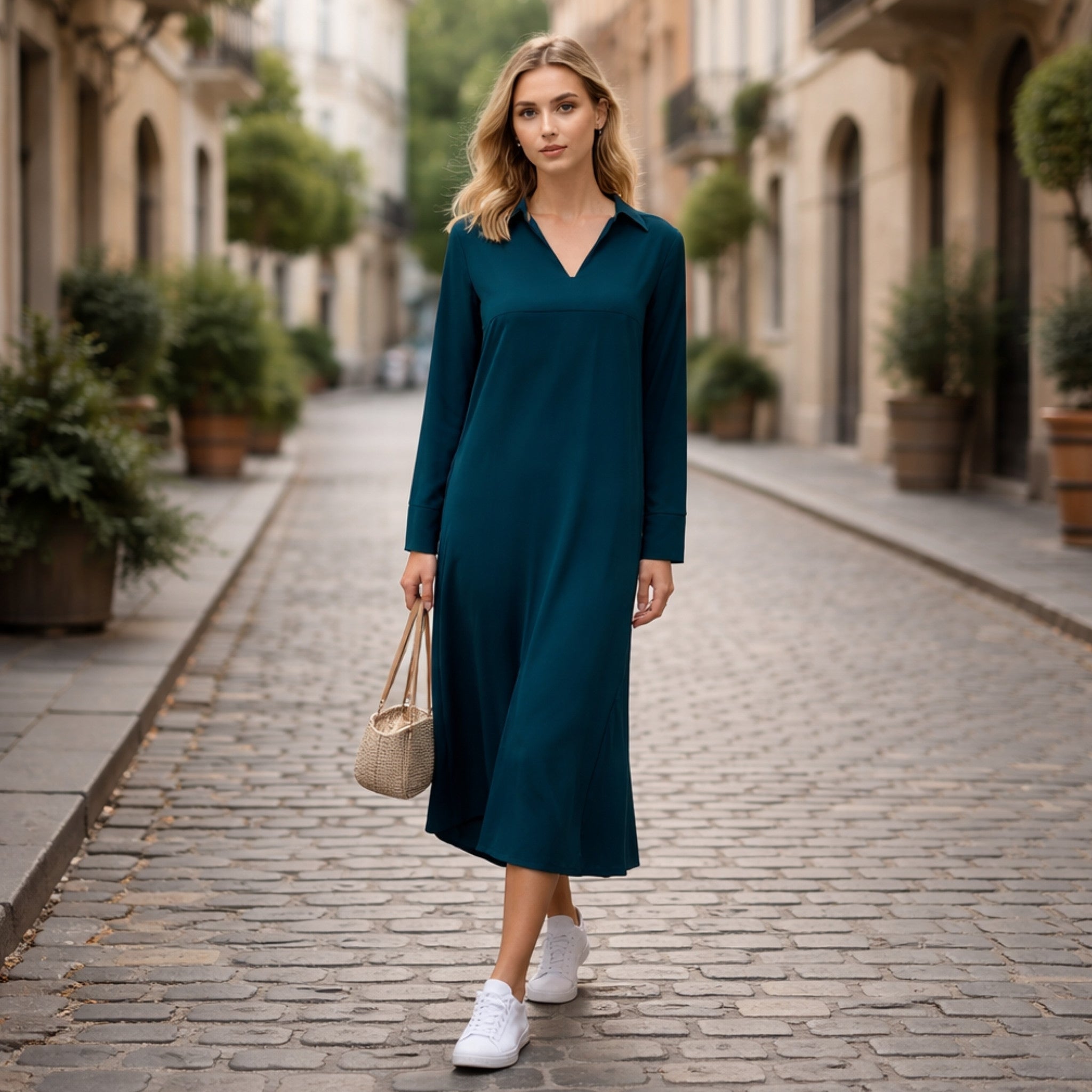 Dames Maxi Jurk Elegante Lange Mouwen Luxe Stof