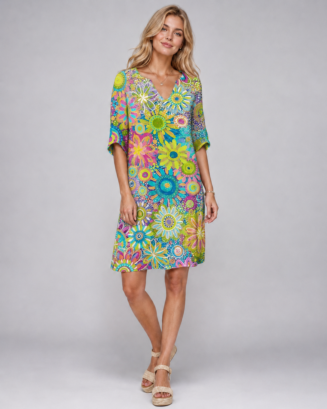 Dames Zomerjurk V-hals Bloemenprint voor Casual en Chique Gelegenheden