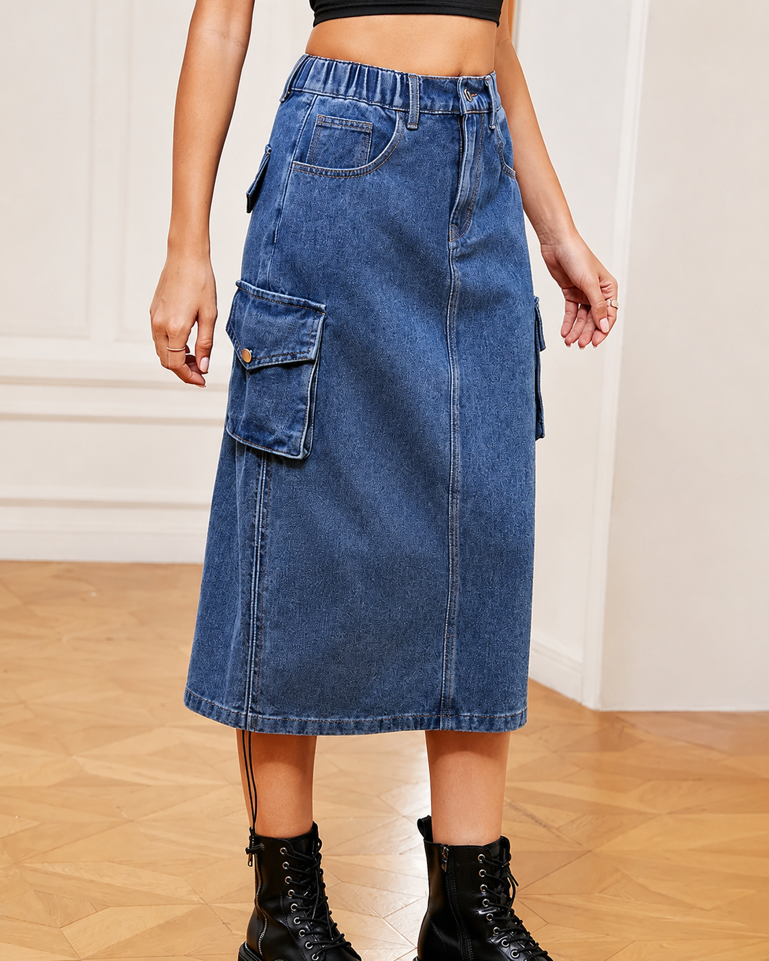 Damesrok in Denimstijl Met Trekkoord