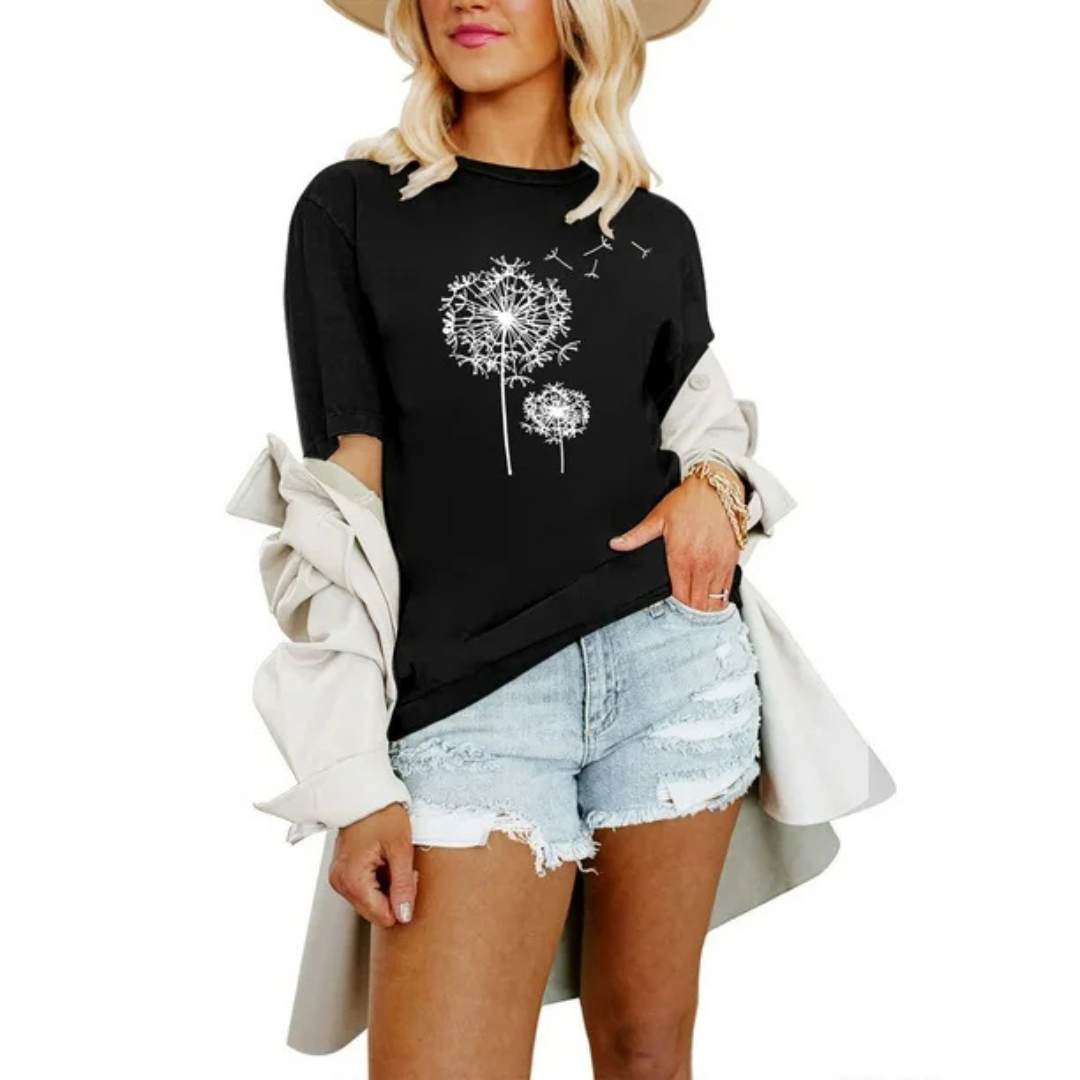 Paardebloem Print Crew Hals T-shirt