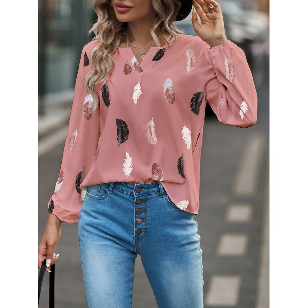 Chiffon blouse met verenpatroon