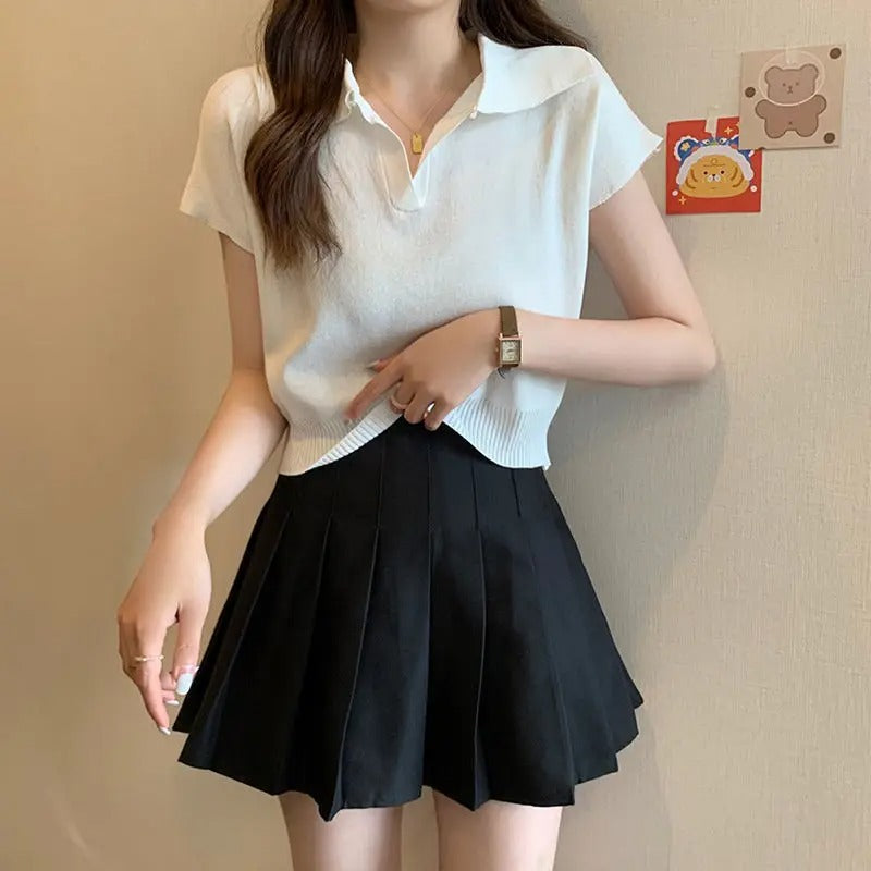 Gebreid damesshirt met korte mouwen