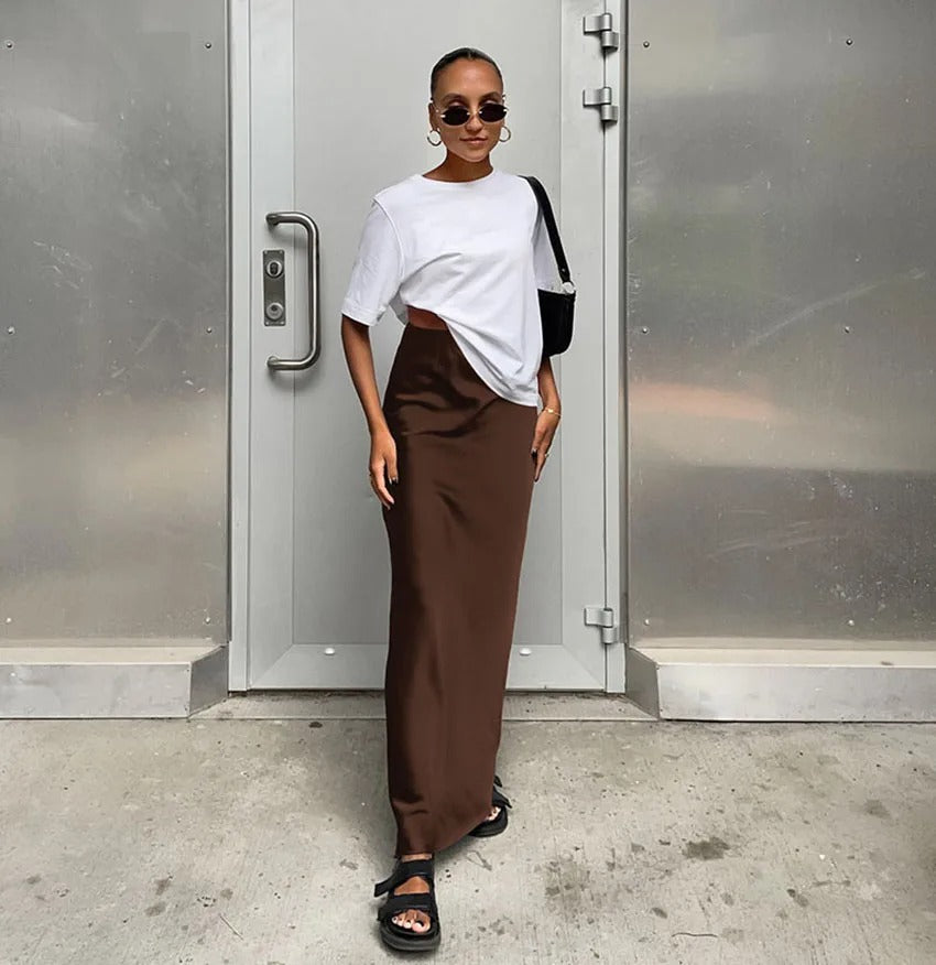 Satijnen rok met hoge taille voor dames