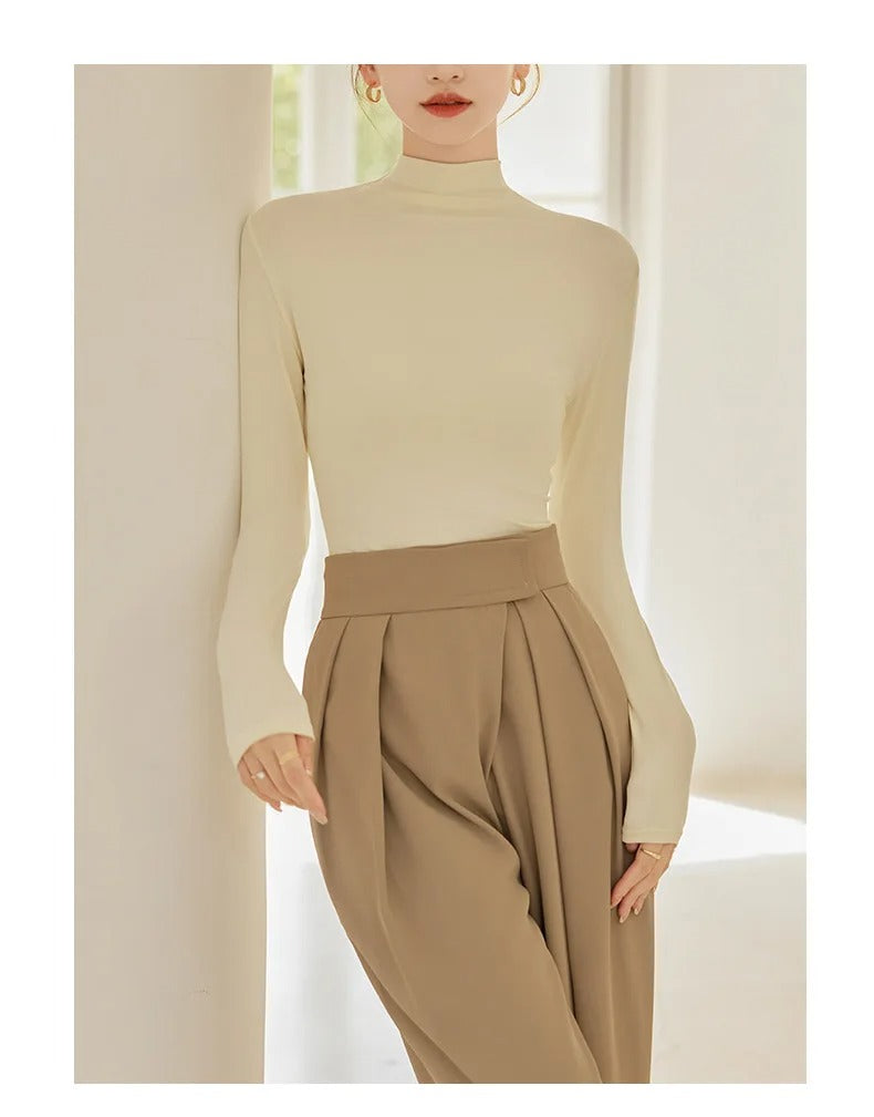 Dames-T-shirt met lange mouwen en hoge kraag