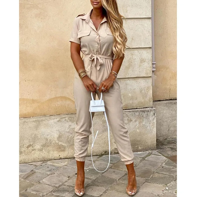 Monochromatische riemjumpsuit voor dames