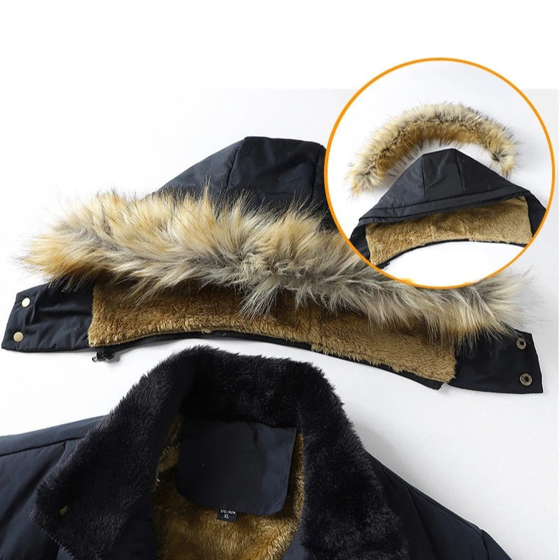 Herenjas met fleece gevoerde bontkraag