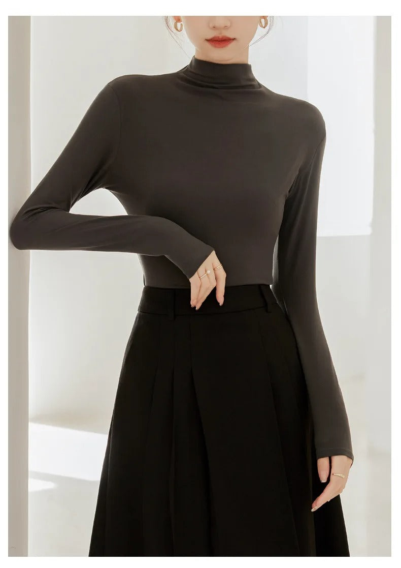 Dames-T-shirt met lange mouwen en hoge kraag