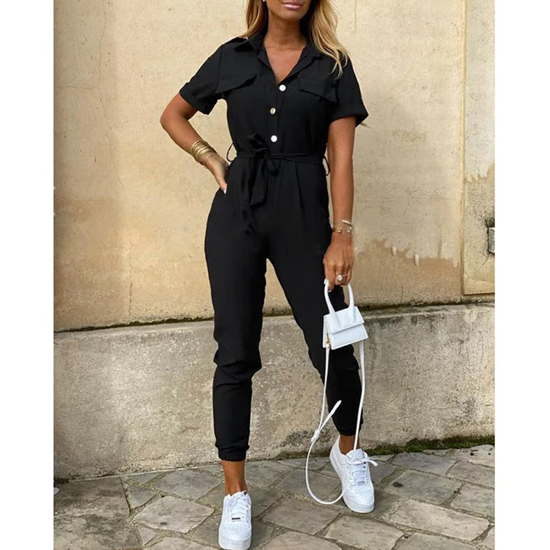Monochromatische riemjumpsuit voor dames