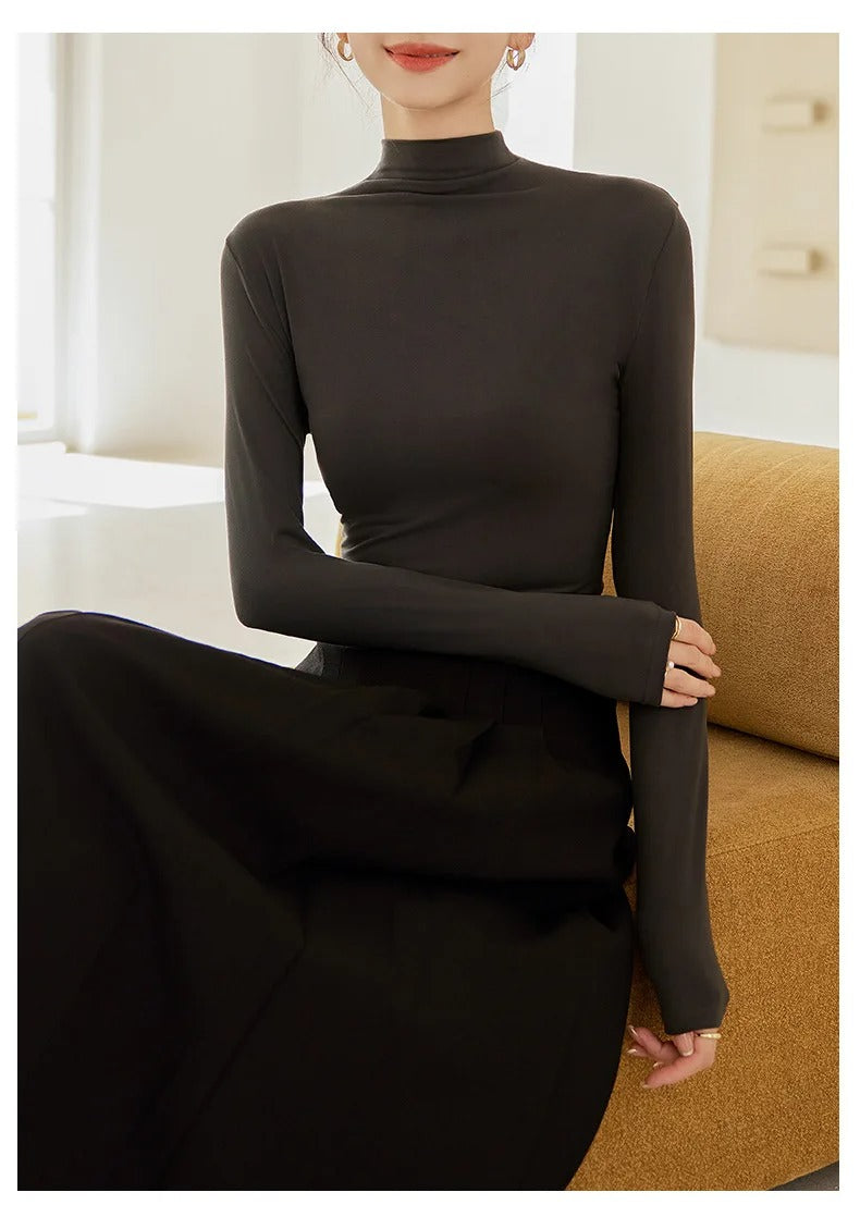 Dames-T-shirt met lange mouwen en hoge kraag