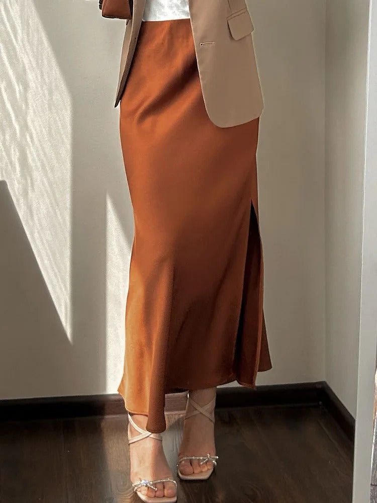 Satijnen splitrok voor dames