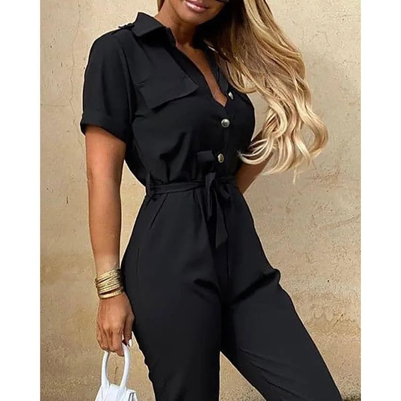 Monochromatische riemjumpsuit voor dames