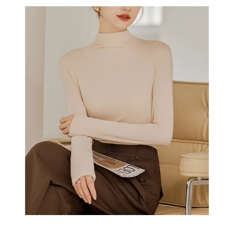 Dames-T-shirt met lange mouwen en hoge kraag