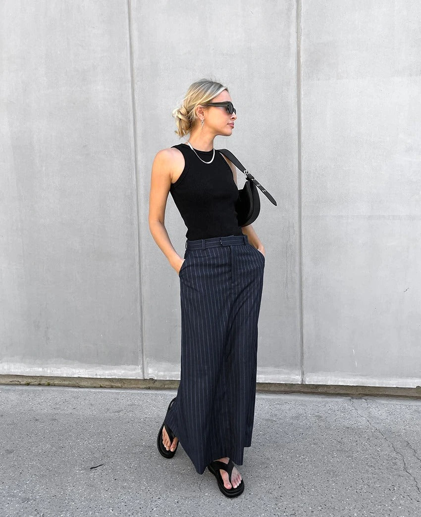 Gestreepte twill rechte rok voor dames