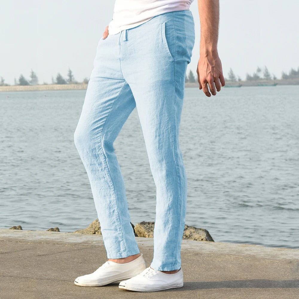 Heren casual broek van katoen en linnen