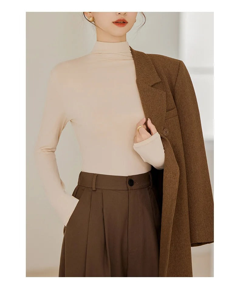 Dames-T-shirt met lange mouwen en hoge kraag