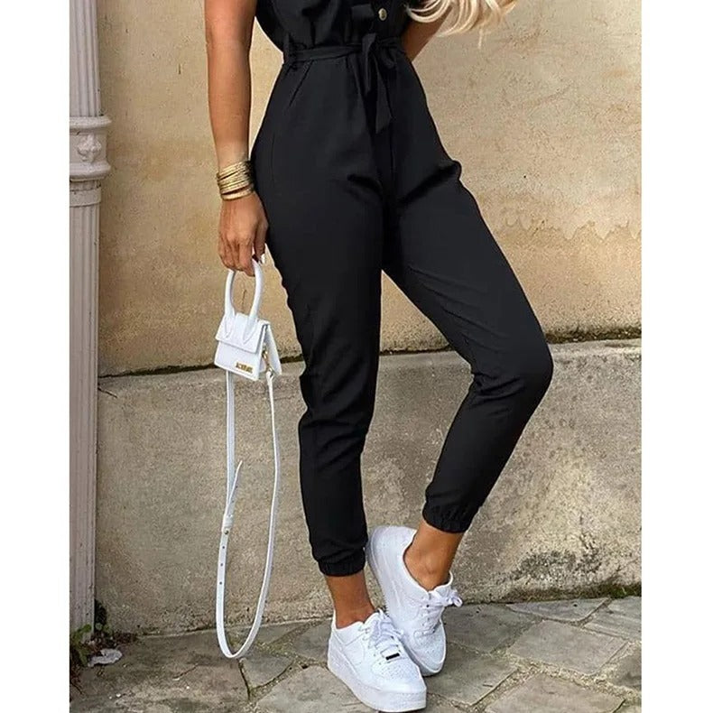 Monochromatische riemjumpsuit voor dames