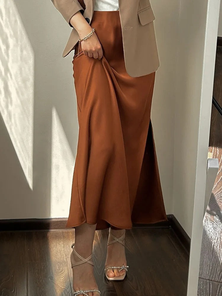 Satijnen splitrok voor dames