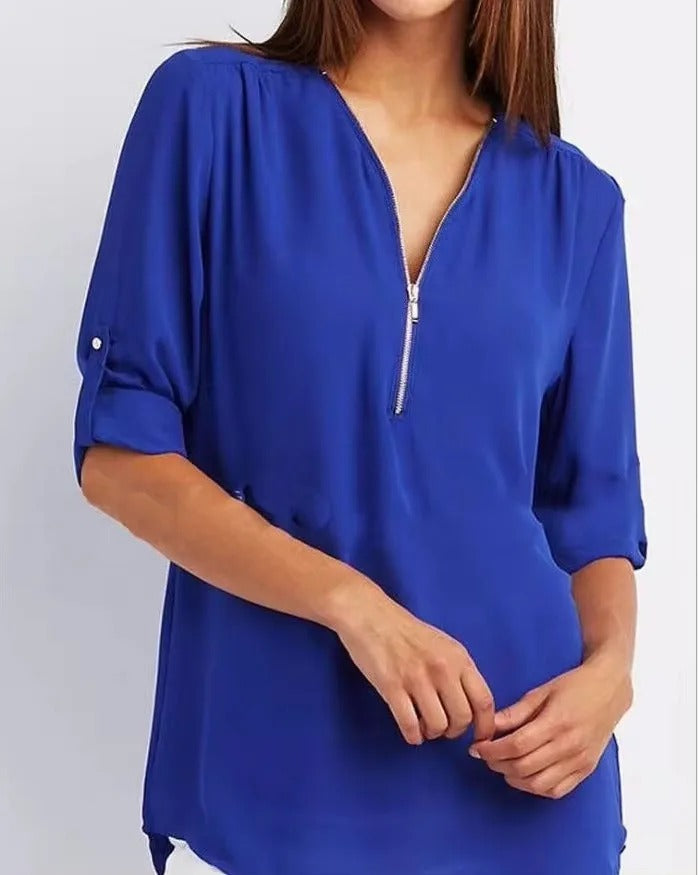 Vrouwen Blouse met Diepe V-Hals Chiffon