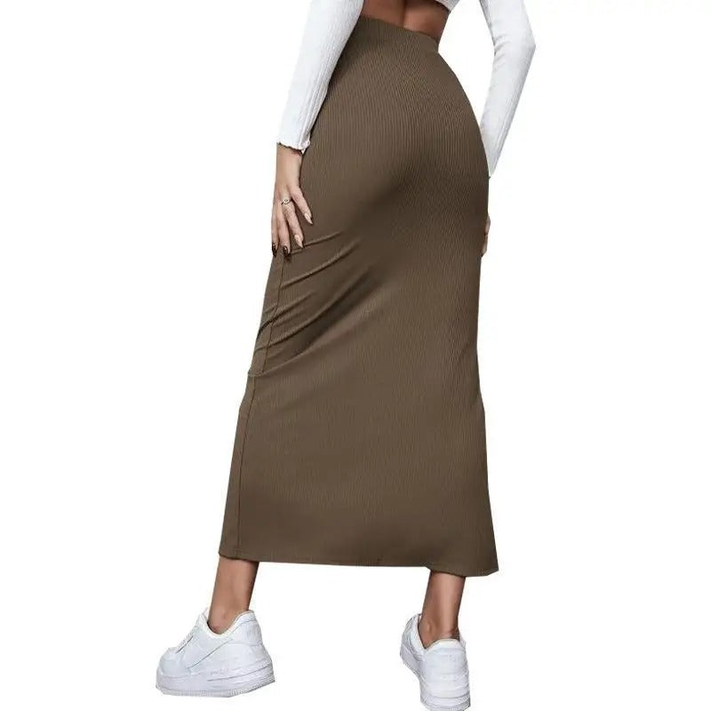 Dames hoge taille geribbelde splitrok