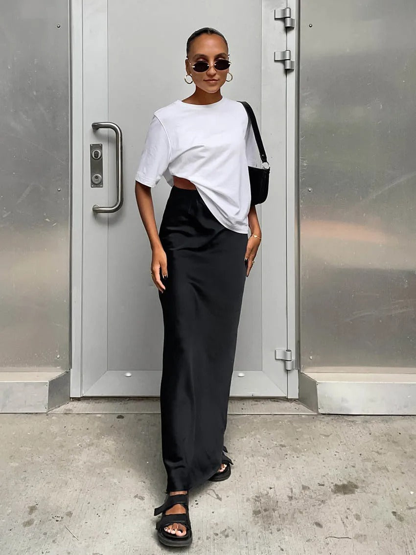 Satijnen rok met hoge taille voor dames