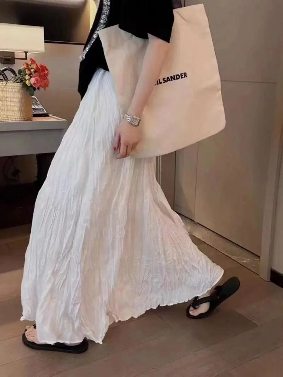 Satijnen geplooide maxi-rok voor dames