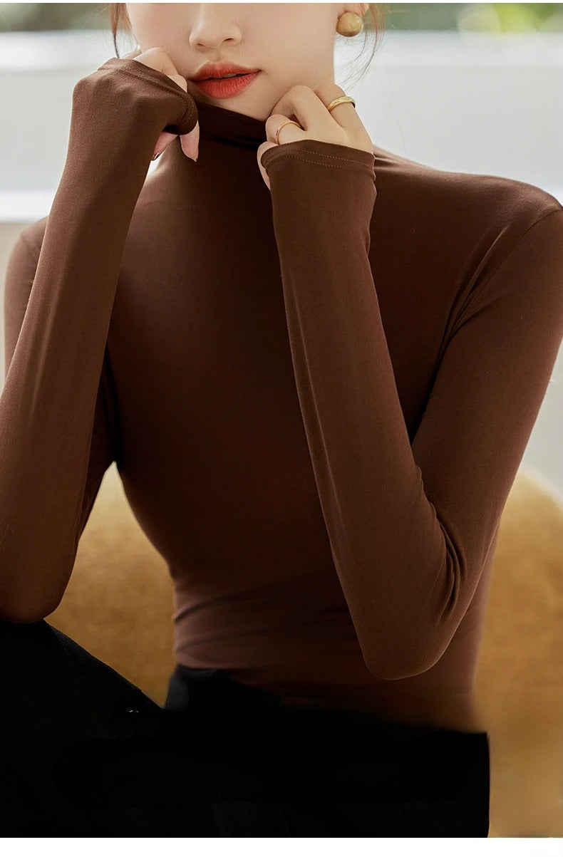 Dames-T-shirt met lange mouwen en hoge kraag