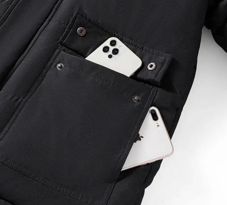 Herenjas met fleece gevoerde bontkraag