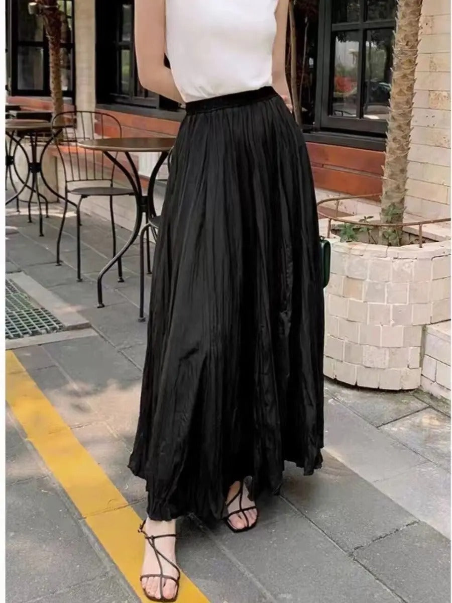 Satijnen geplooide maxi-rok voor dames